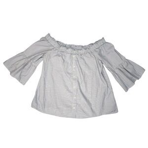 Abercrombie & Fitch Top Womens Small White Blue Pin Stripe Off Shoulder Ruffle